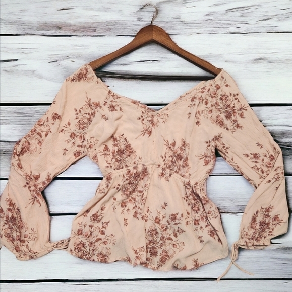 Tops - American rag pink floral lomg sleeve blouse